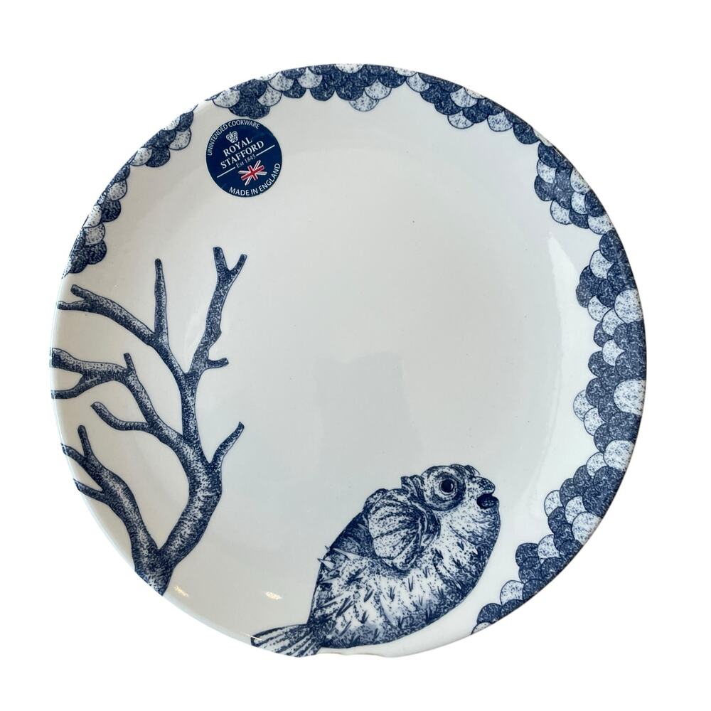 ROYAL STAFFORD Ocean Sealife Ceramic Salad Plate 8in Blue & Cream NEW